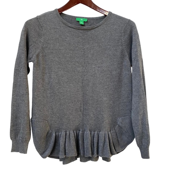 dip Tops - Dip Gray Long Sleeve Pullover Sweater Lightweight Ruffle Hem Long Sleeve sz S